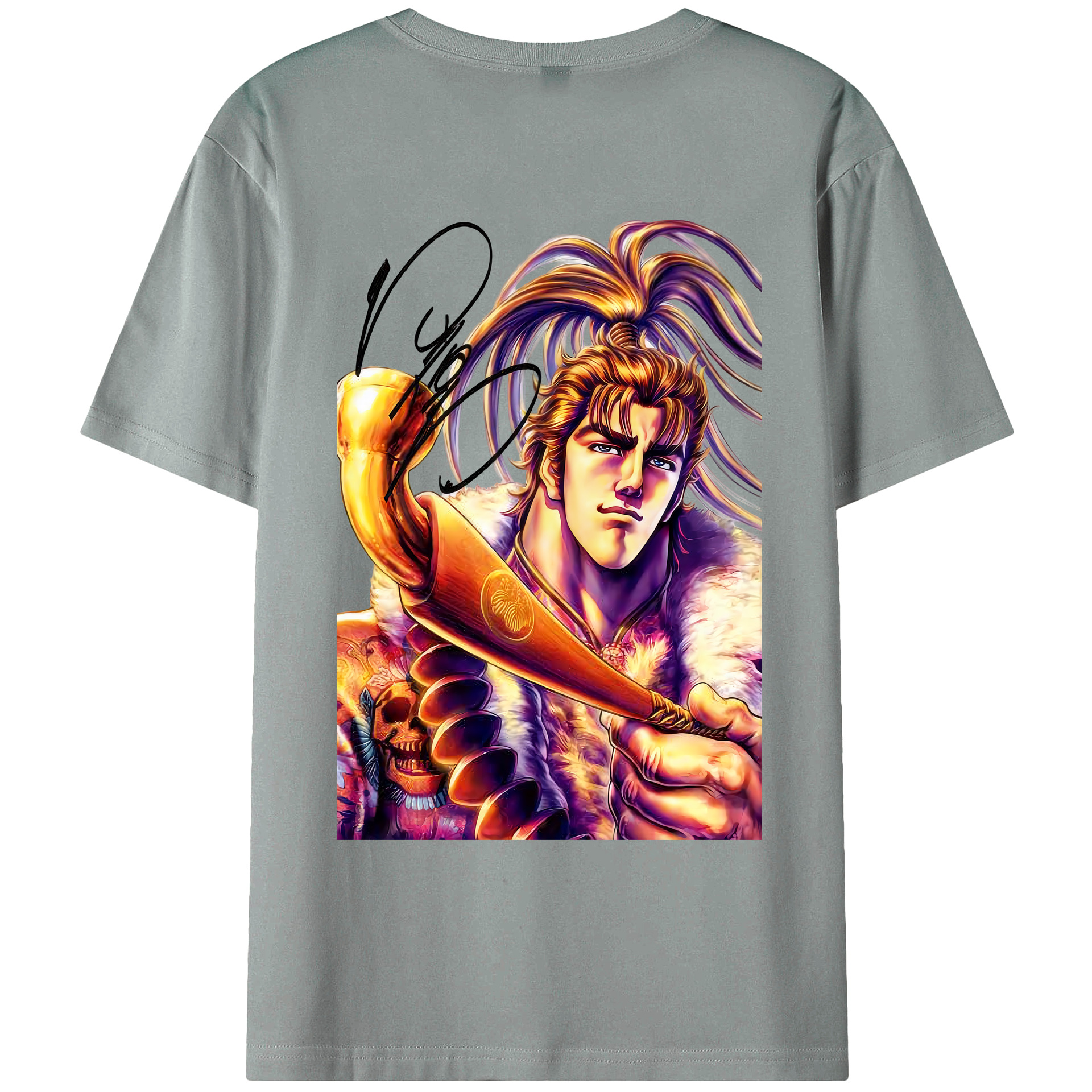 （画像用） 北斗の拳 Fist of the North Star 綿100％ メンズ半袖Tシャツ（バックプリント） 通気性